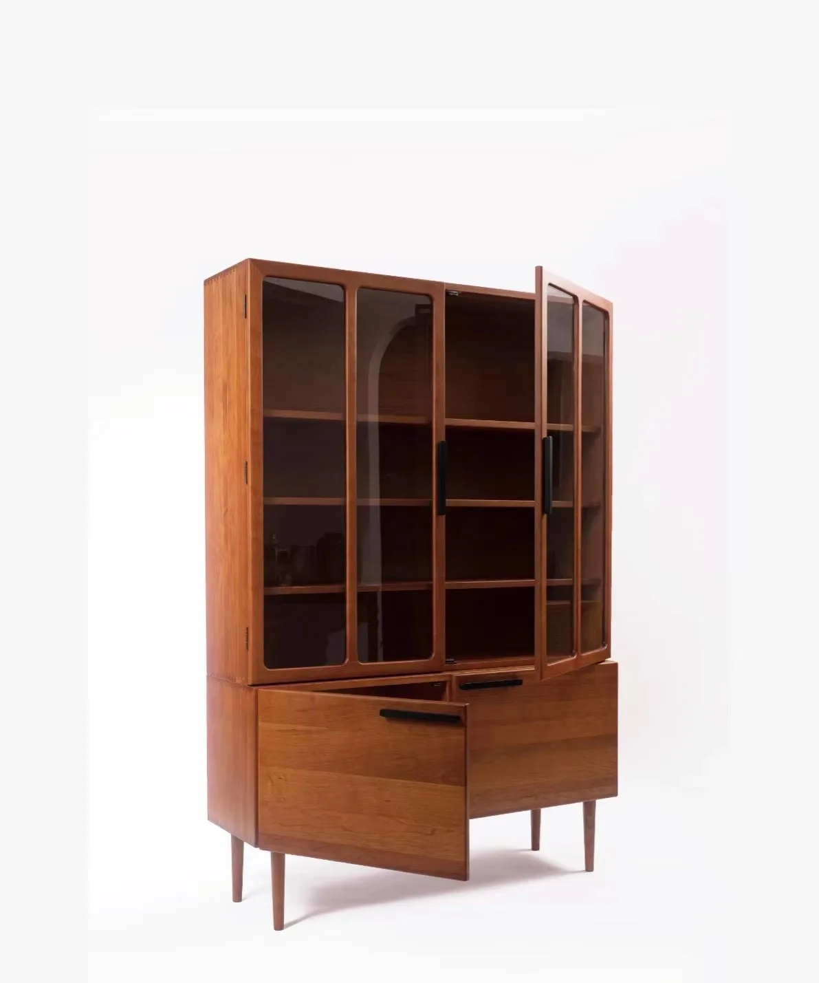 Cherry solid wood dining side cabinet display cabinet bookcase glass opposite door storage storage