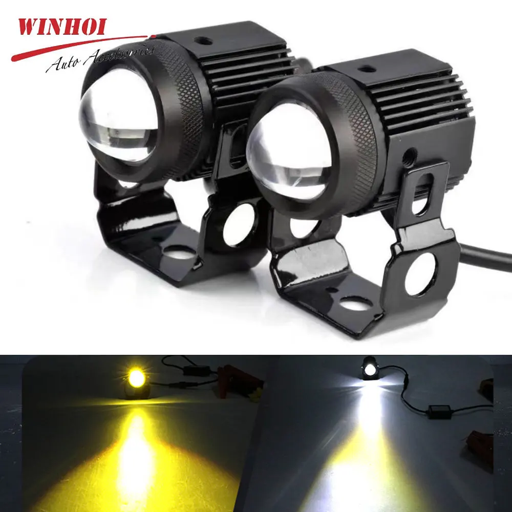 Led Fog Lights for Motorcycle Spotlights White Yellow 12-24V Auxiliary Motorcycle Headlights for Electric Bike Bicycles Scooter