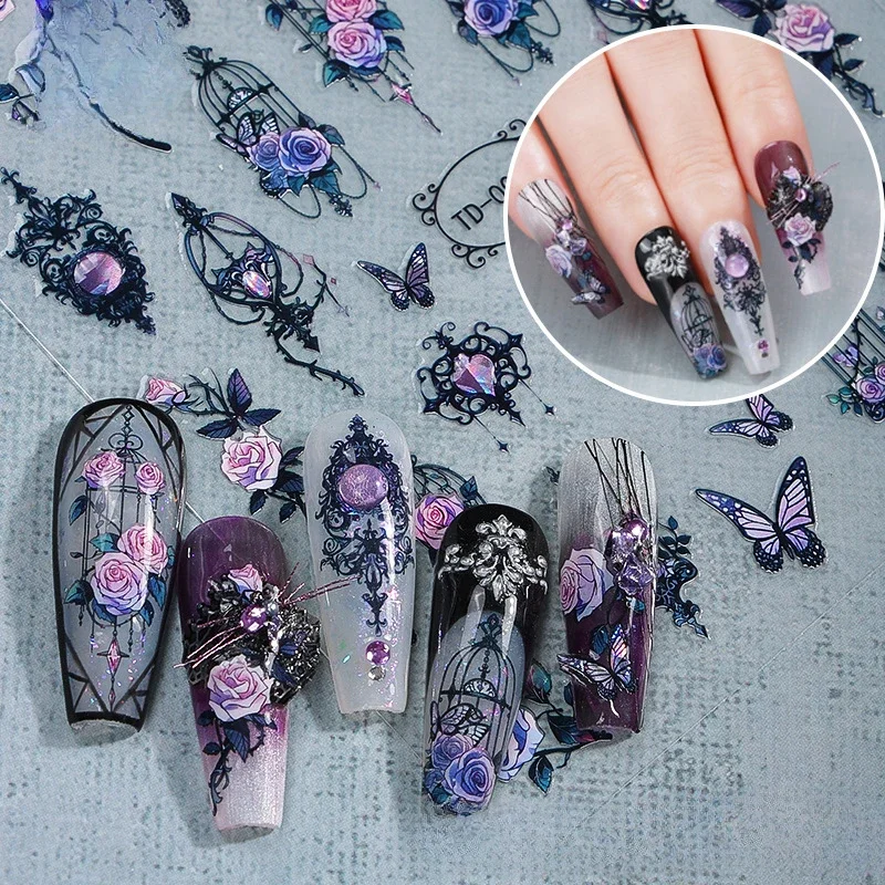 3D Halloween Gothic Design Nail Art Stickers Black Cat Ghost Spider Web Design Nail Adhesive Decals Tattoo Decorations Manicure