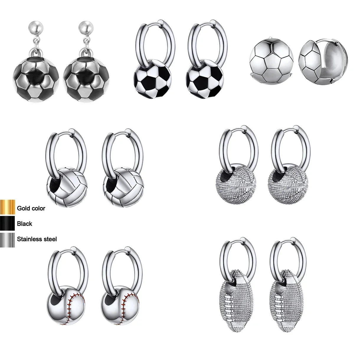 U7 ثلاثية الأبعاد كرات رياضية أقراط للرجل المرأة الفولاذ المقاوم للصدأ كرة القدم كرة القدم البيسبول الرجبي الكرة الطائرة مجوهرات هدية لمحبي الرياضة