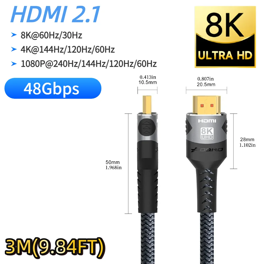 HDMI 2.1 Verlängerungskabel 8K@60Hz HDMI 2.1 Stecker-Buchse Bidirektional 48Gbps 4K@120Hz für HDTV RTX PS5 Xbox HDR Video PC Laptop – Detail 13