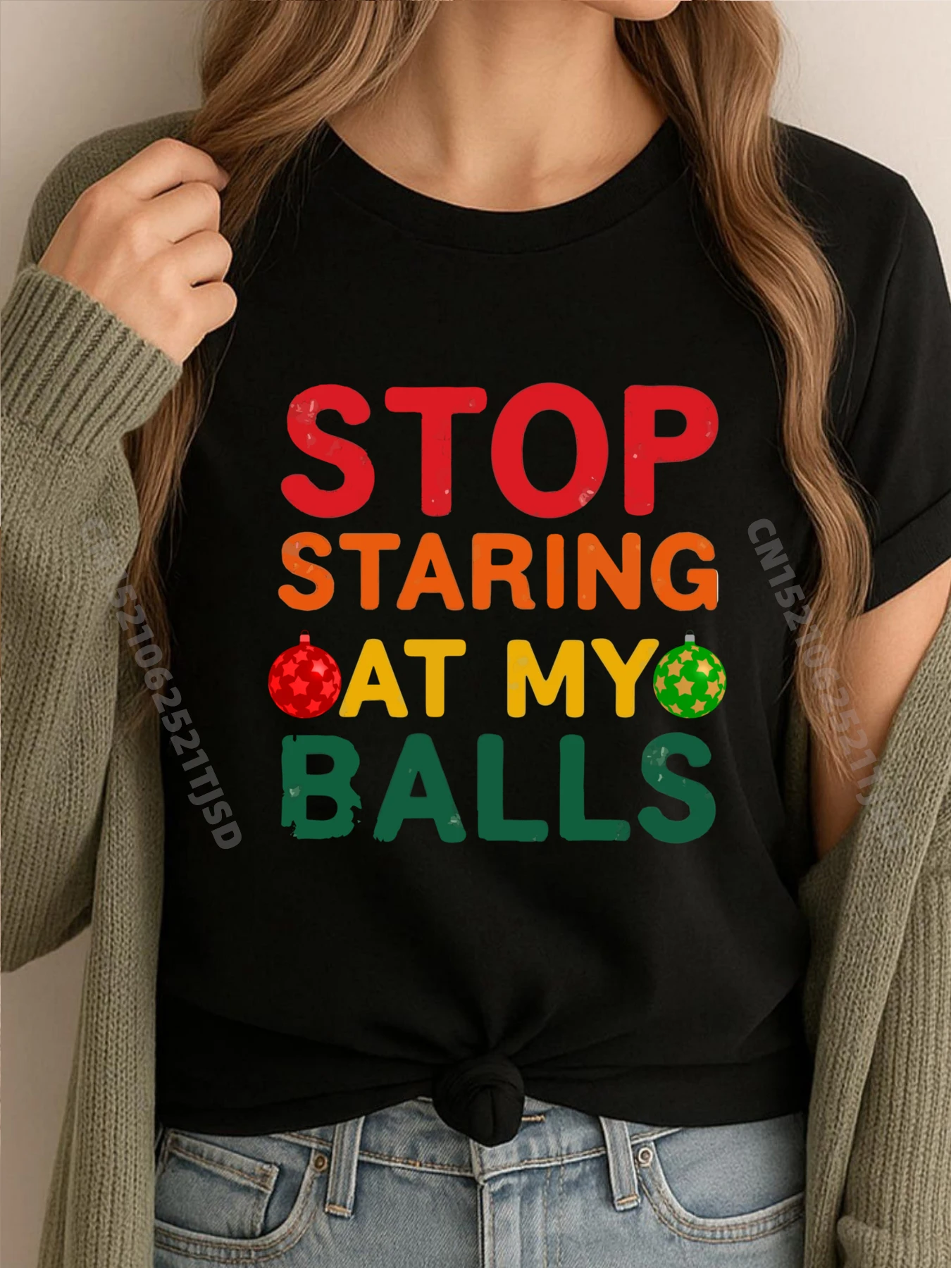 

Стоп смотреть на мои шарики грязный рождественский юмор дизайнерская футболка аниме футболки мытая корейская футболка