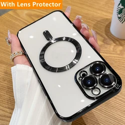 Fashion Magnetic Case For Magsafe For iPhone 16 15 14 13 12 11 Pro Max Plus Plating Clear Soft Silicone Wireless Charging Cover