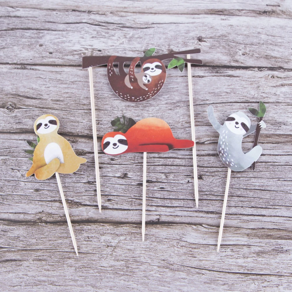 16pcs Sloth Cake Toppers Cartoon Animal Cake Dessert Fruit Picks Decoration Party Supplies animal cake toppers