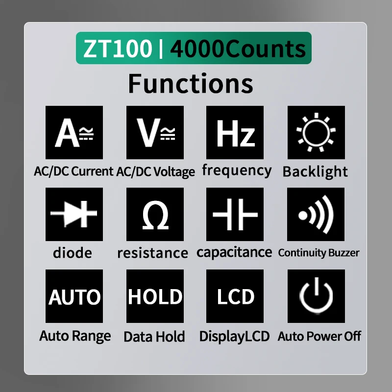 ZOYI ZT100 Tragbares Multimeter Hochpräzises Digitales Smartes Anti-Verbrennungs-Auto-Bereichs-Messgerät für Elektriker – Detail 2