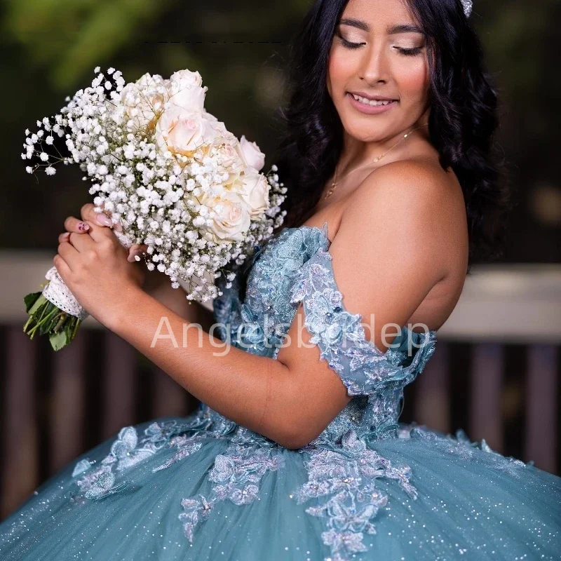 Angelsbridep-Vestido de baile azul romântico com borboleta, vestido Quinceanera, espartilho, vestidos de baile, vestido nupcial, 15 anos