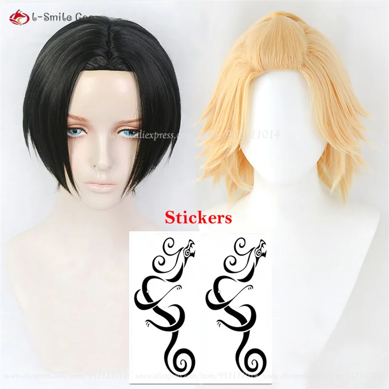 

Manjiro Sano Cosplay Wig Young Adult Mikey Anime Cosplay Golden/Black Short Wig With Tattoo Stickers Heat Resistant Hair+Wig Cap