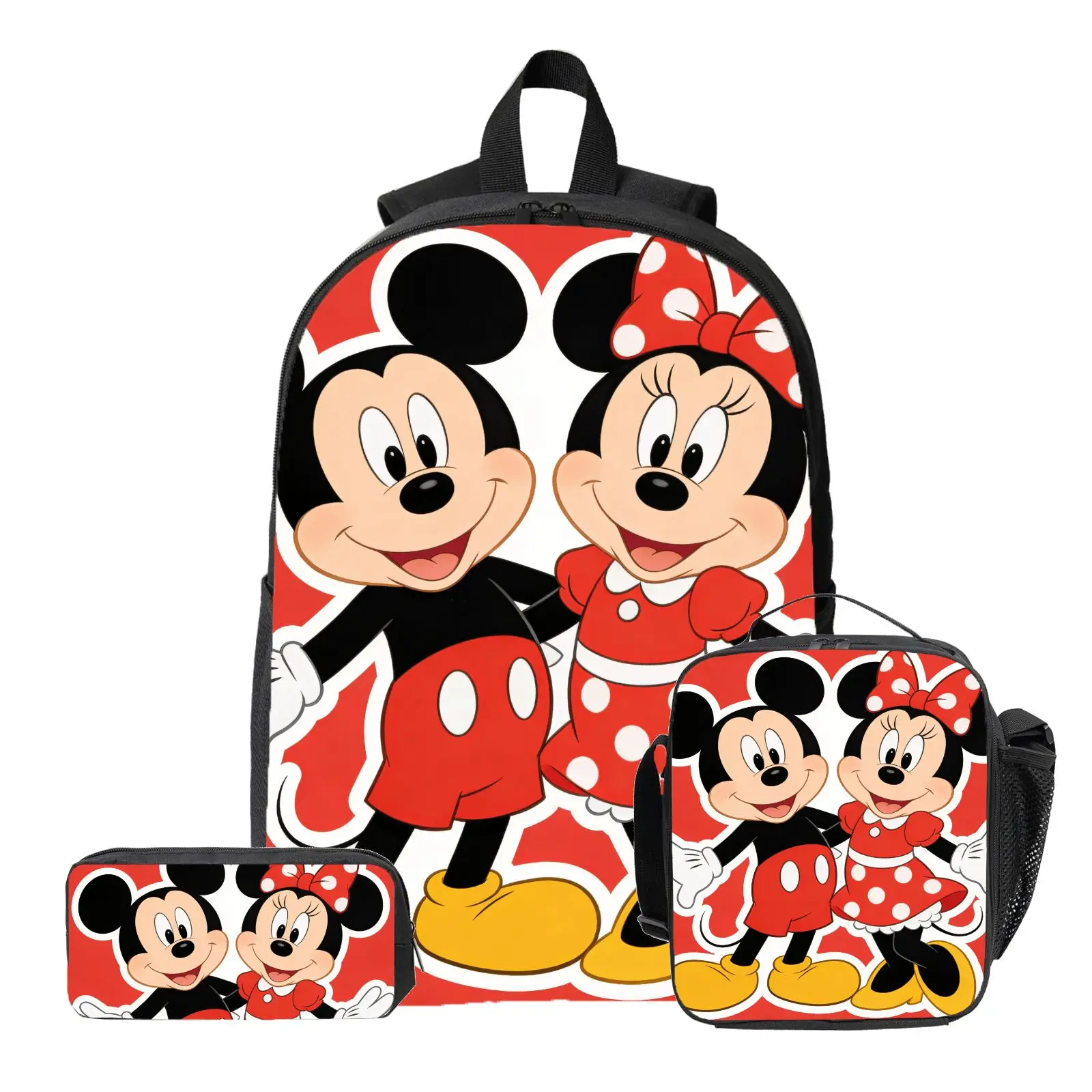 

3pc Mickey Mouse and Minnie Mouse theme Backpack, Pencil Case, Lunch Bag, High-Quality Cute Casual Shoulder Bag for Everyday Use