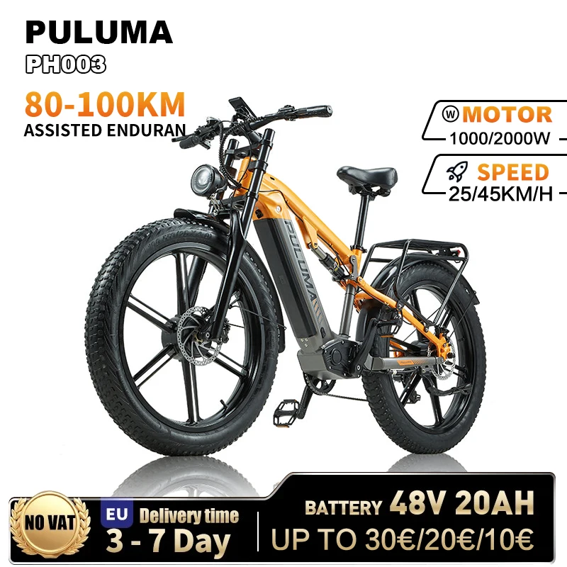 PULUMA Electric Bike 2000W Dual Powerful Motor 48V20AH Removable Battery Mountain Electric Bicycle 26*4.0In Fat Tire City E-bike