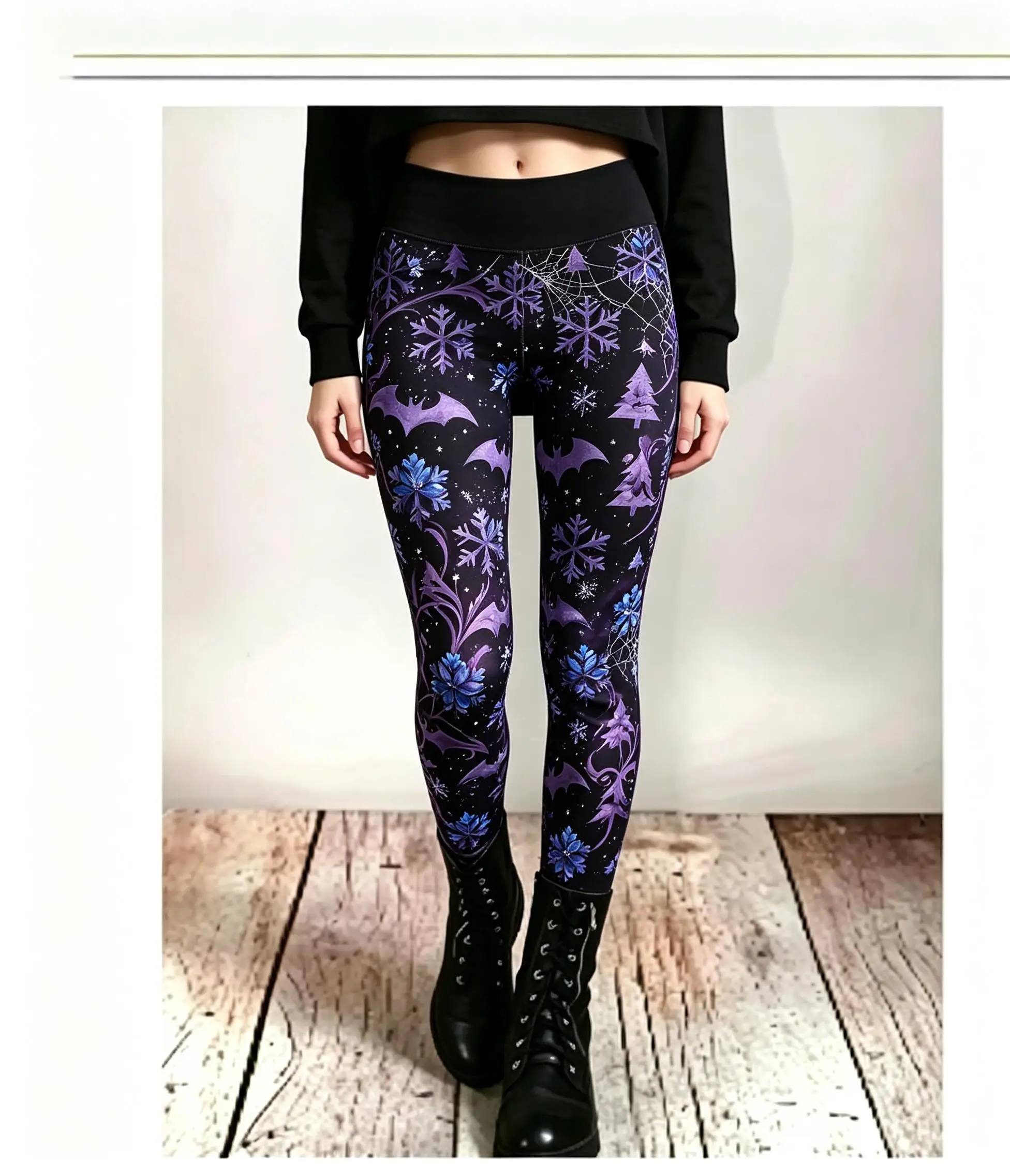 Women Mid Waist Fleece Lined Leggings Gothic Skull Red Rose Print Slim Stretch Pants Halloween Party Cosplay Trousers