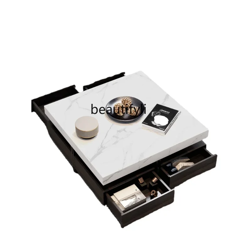 

S Italian Minimalist Square Coffee Table Light Luxury Modern Minimalist Designer Recommended Stone Plate Coffee Table furniture