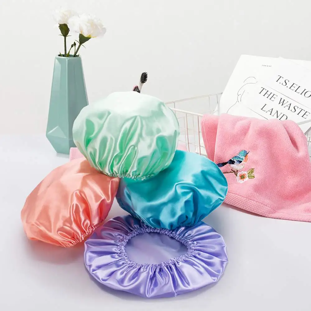 

2 Pcs New Double Color Butyl Shower Cap Waterproof Women's Kitchen Lampblack Cap Lined with Eva Bath Head Shower Cap