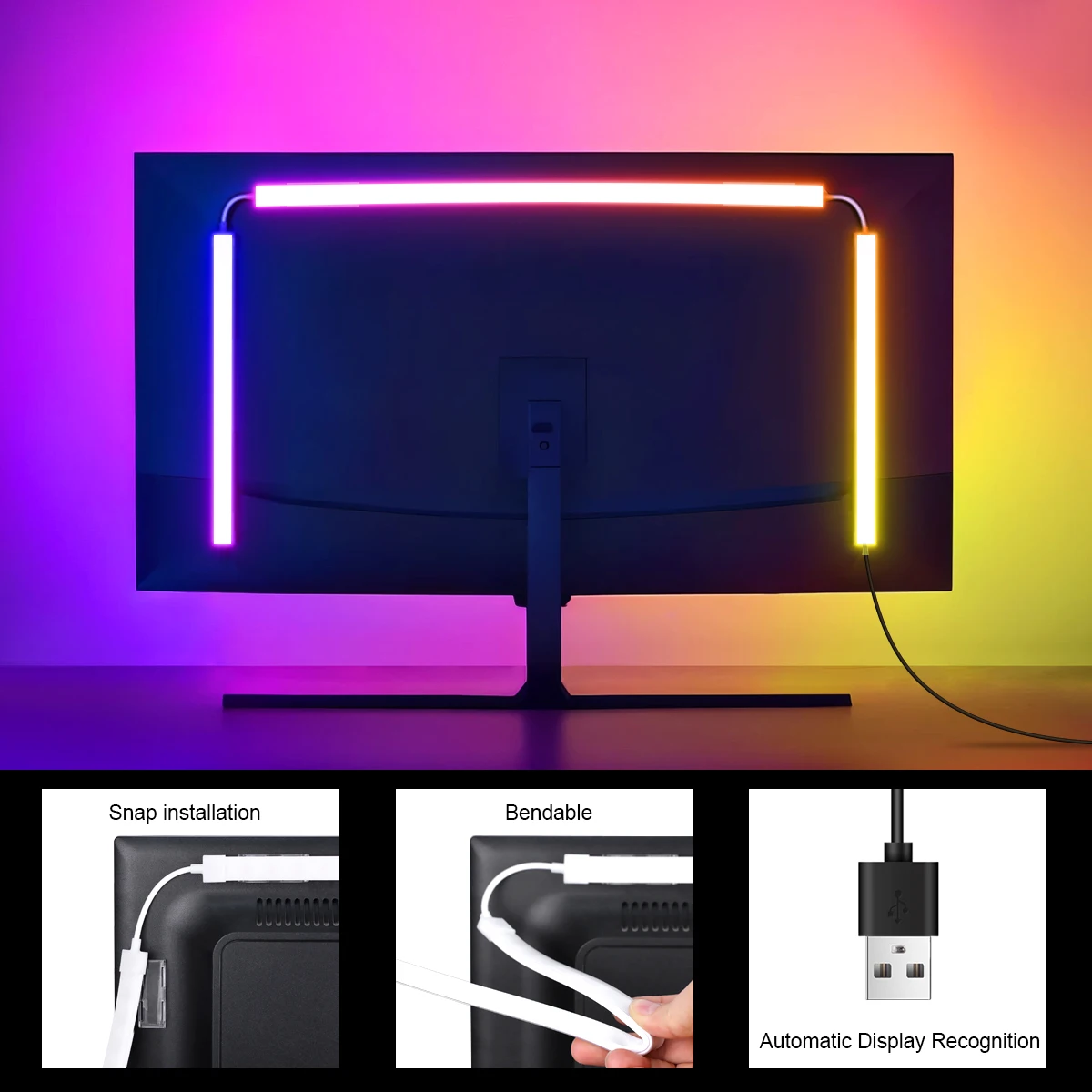 Smart USB LED Light Computer Monitor Sync Ambient RGBIC PC Display Screen Background Lighting Gaming Decoration Lamp