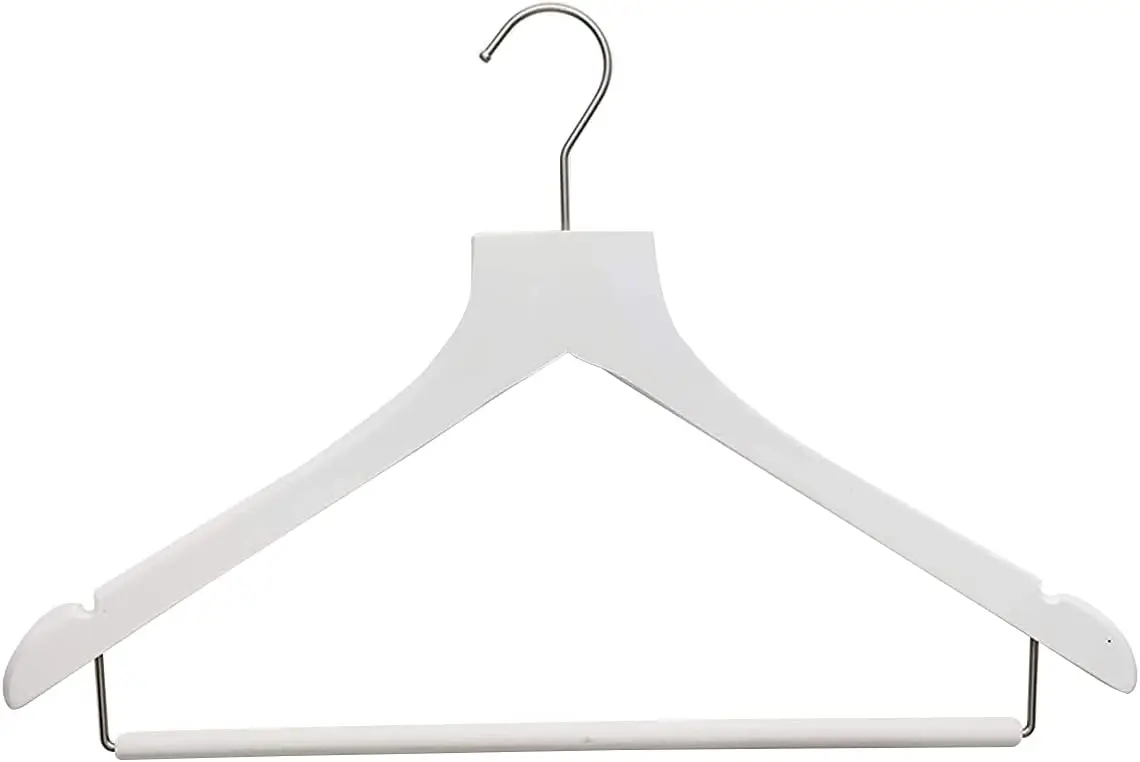 Sueded Luxe Wood Hangers With Rollbar- Heavy Duty Pants Hangers, Skirt Hangers, Standard Clothing Hangers For Coat, Shirt, Tank