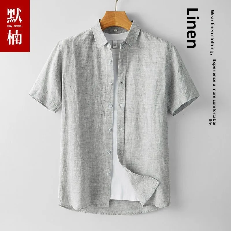 

Fre Color Woven Pure Linen irt Loose Casual Thin ort Sve Men's Summer Top Outdoor Leisure Cotton 00% Stand Fit