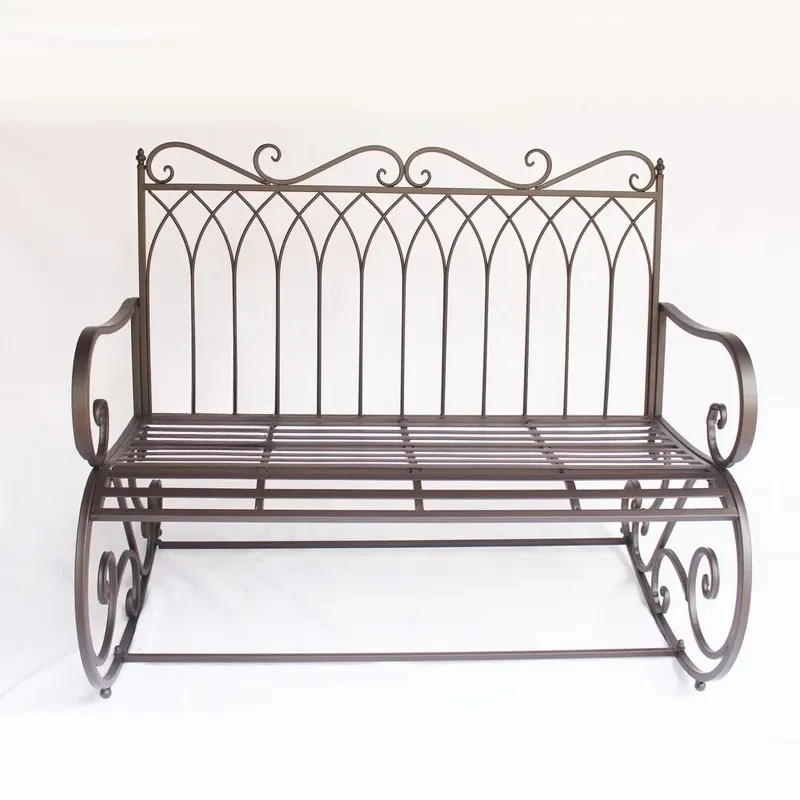Traditional Chinese Antique Style Wrought Iron Brown Garden Furniture Set Outdoor Rocking Chair for Courtyard Home Decoration