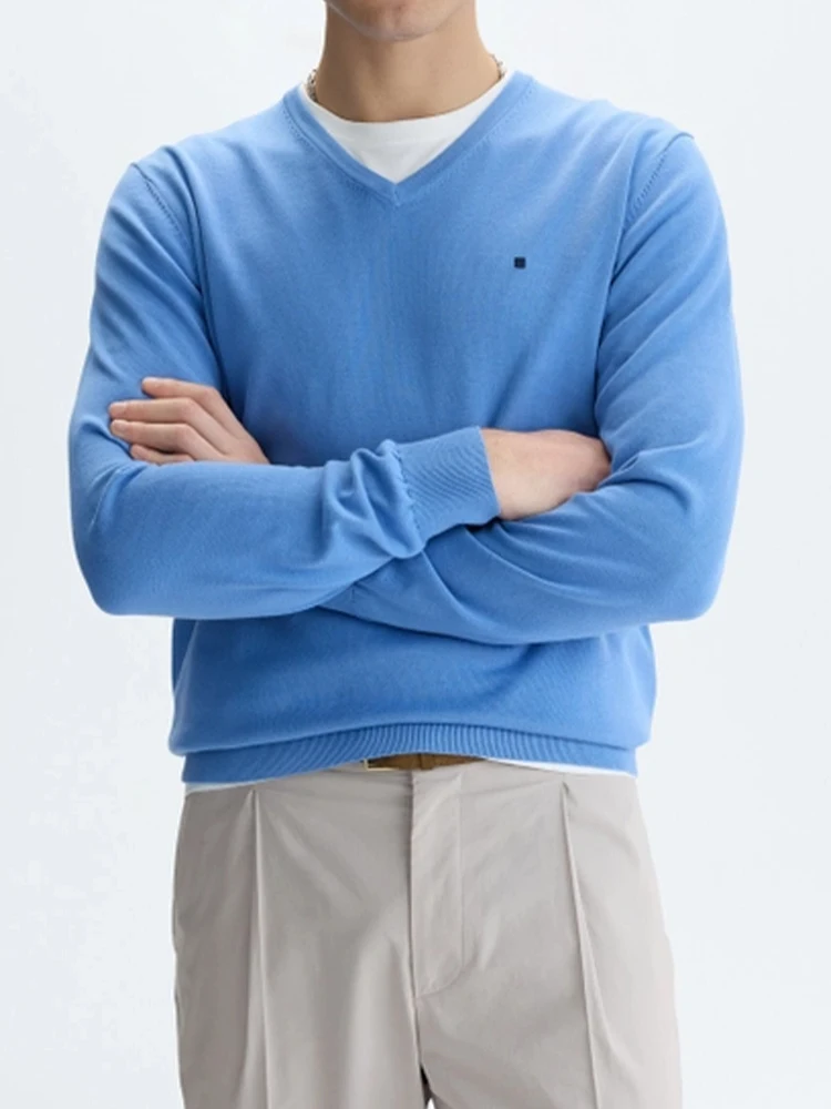 PG Buchstaben-Bestickter Einfarbiger V-Ausschnitt Langarm-Strickpullover für Herren, Reguläre Passform, Elegante Premium-Baumwoll-Oberteile – Detail 2