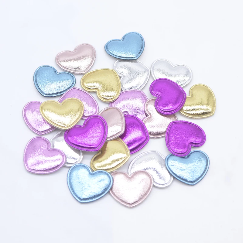 100Pcs 22*18mm Padded PU Leather Heart Appliques for DIY Headdress Hair Clips Bow Decor Clothes Hat Sewing Patches Accessories