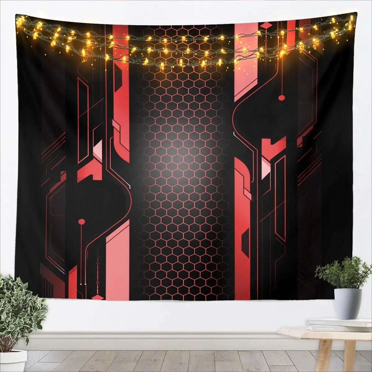 

Manfei Red Honeycomb Tapestry Geometric Hexagon Throw Blanket for Kids Room Decor Abstract Ombre Stripe Wall Hanging Small x I