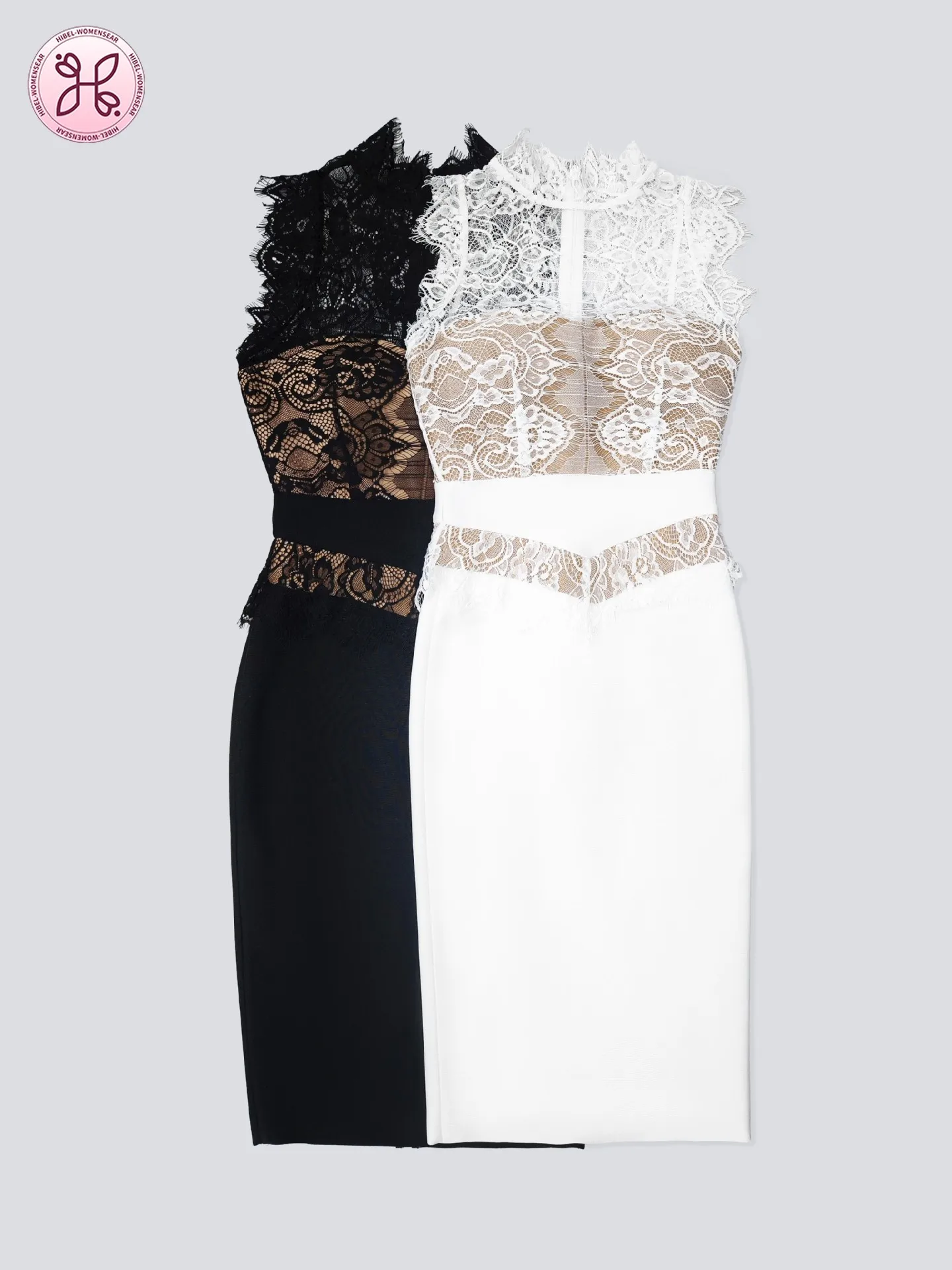 

Women Elegant Lace Bandage Dress With Bra Knee Length Ladies Business Formal Dress High Street Evening Party Dresses Wholesale