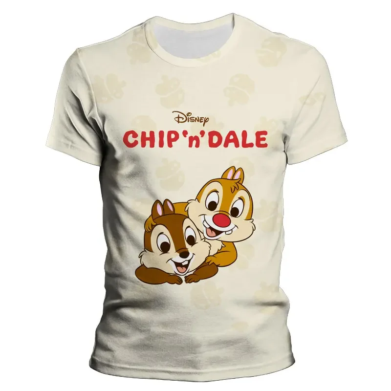 2024 Summer Disney Cartoon Anime 3d T-Shirt for Children Casual Chip \'n\' Dale Men\'s Clothing Casual Harajuku Women Tees Tops