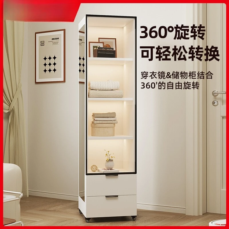

Solid wood full-body mirror floor mirror household bedroom rotating mobile fitting mirror