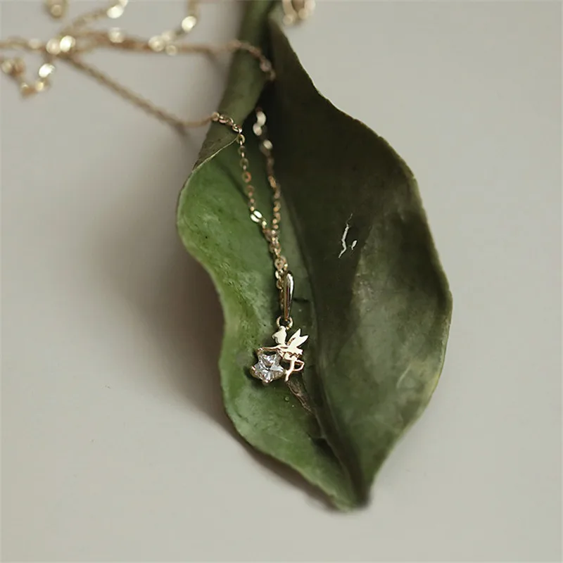 Playful Cute Shiny Star Zircon Elf Necklace for Women Korean 925 Sterling Silver 14k Gold Plated Clavicle Chain Jewelry