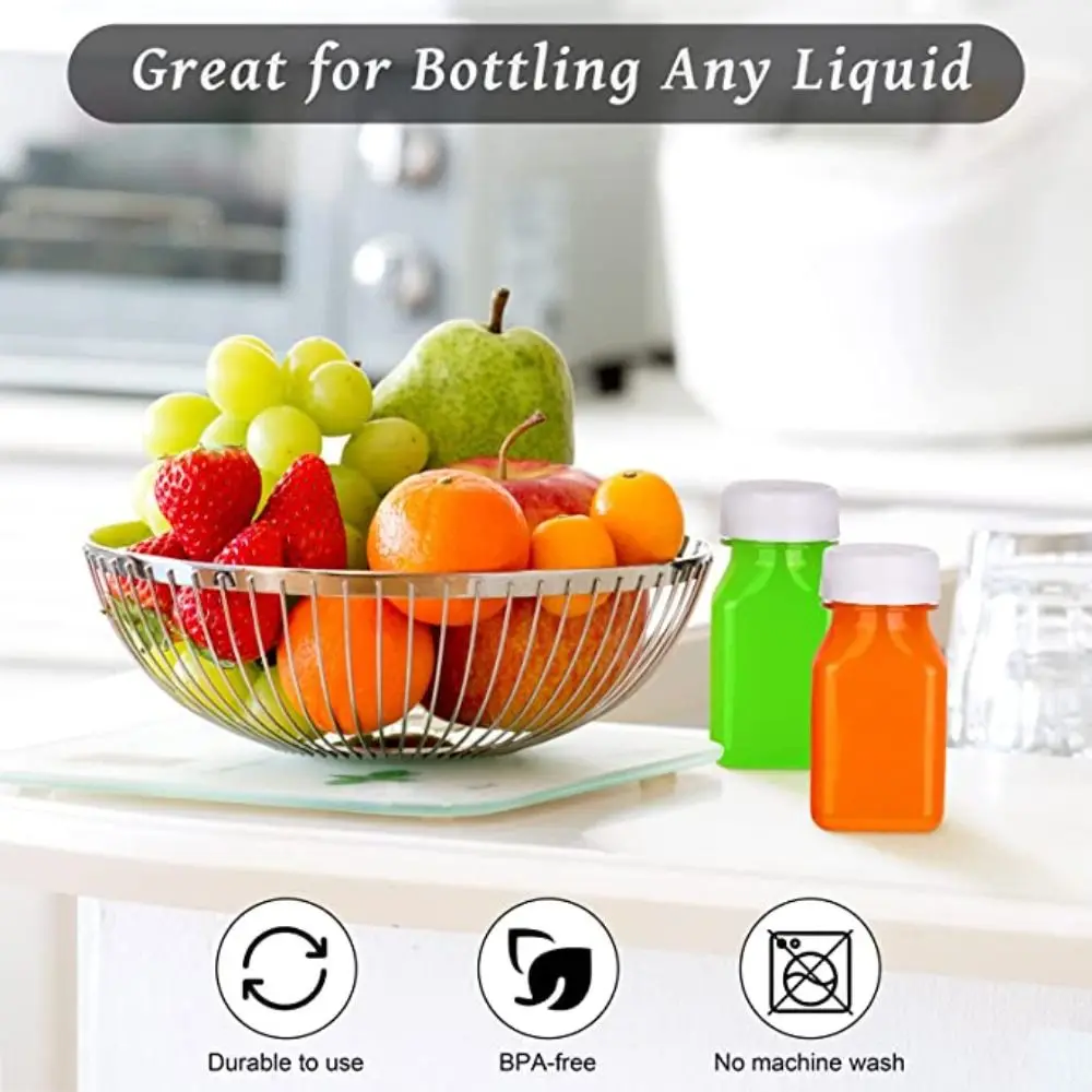 4 Pcs New Plastic Juice Bottles 120ML/150ML Transparent Square Bottle Tamper Proof Lids Reusable Clear Drink Containers Juice