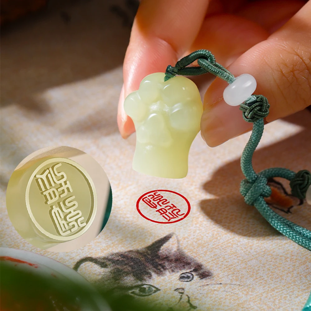 Cat Paw Name Stamps Round Jade Stone Stamp Calligraphy Painting Chop Custom Personalized 2025 Gift  Kids School Carve Your Name