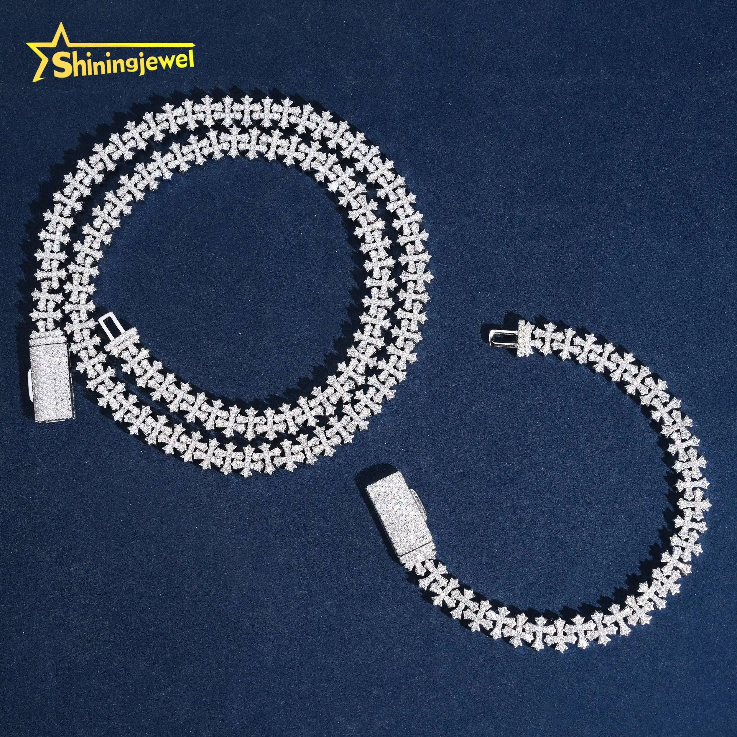 8mm Cross Styles Solid 925 Sterling Silver Hip Hop Jewelry Men Necklace Iced Out Moissanite Cuban Chain Necklace Cross Chain...