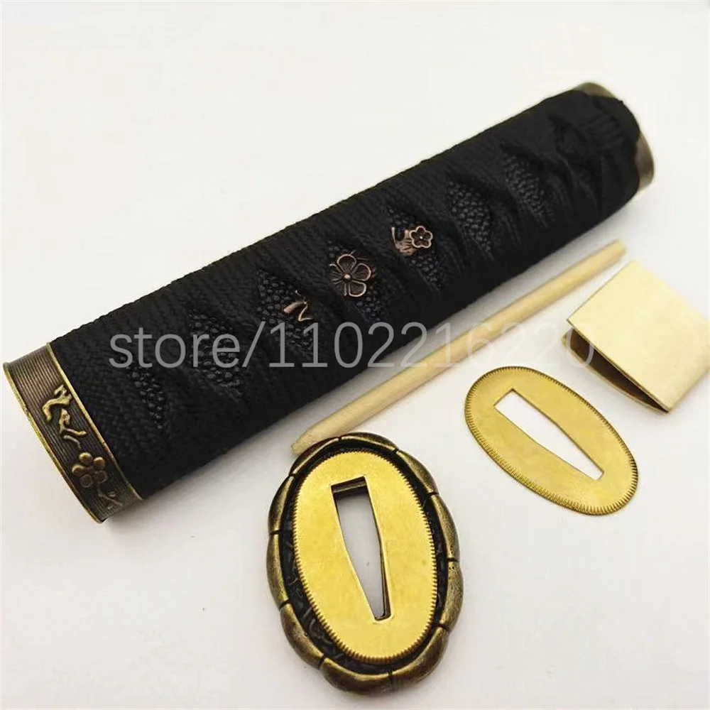 Nice 15cm Tsuka Handle Hilt Alloy Tsuba Handguard Habaki Seppa For Real Japanese Samurai Katana Tanto Sword Fittings Parts