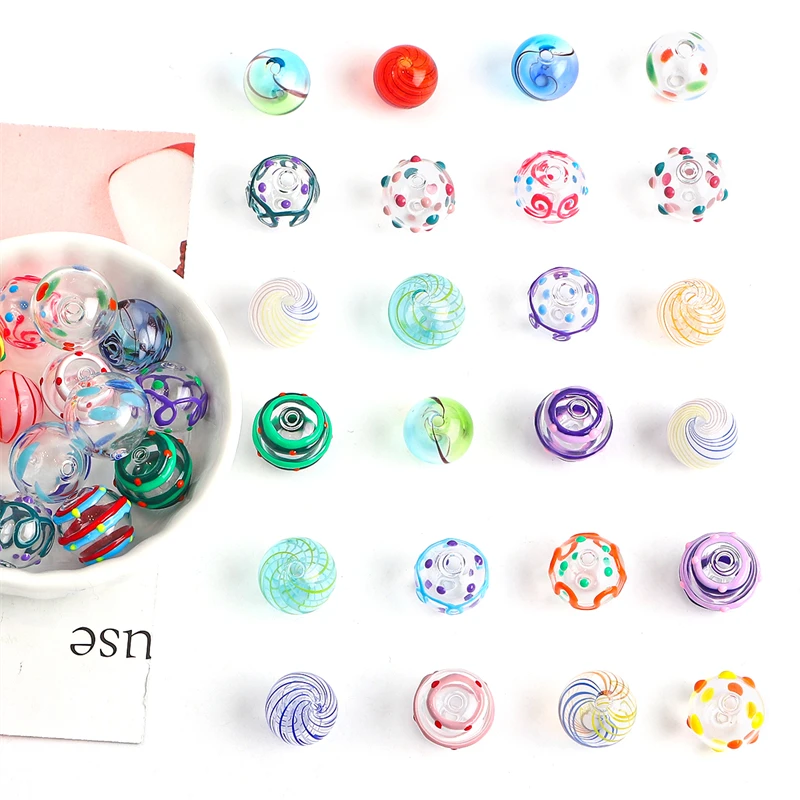 14mm Handmade Hollow Lampwork Glass Beads Round Ball Charms for Aeolian Wind Bells Jewelry DIY Making Accessories
