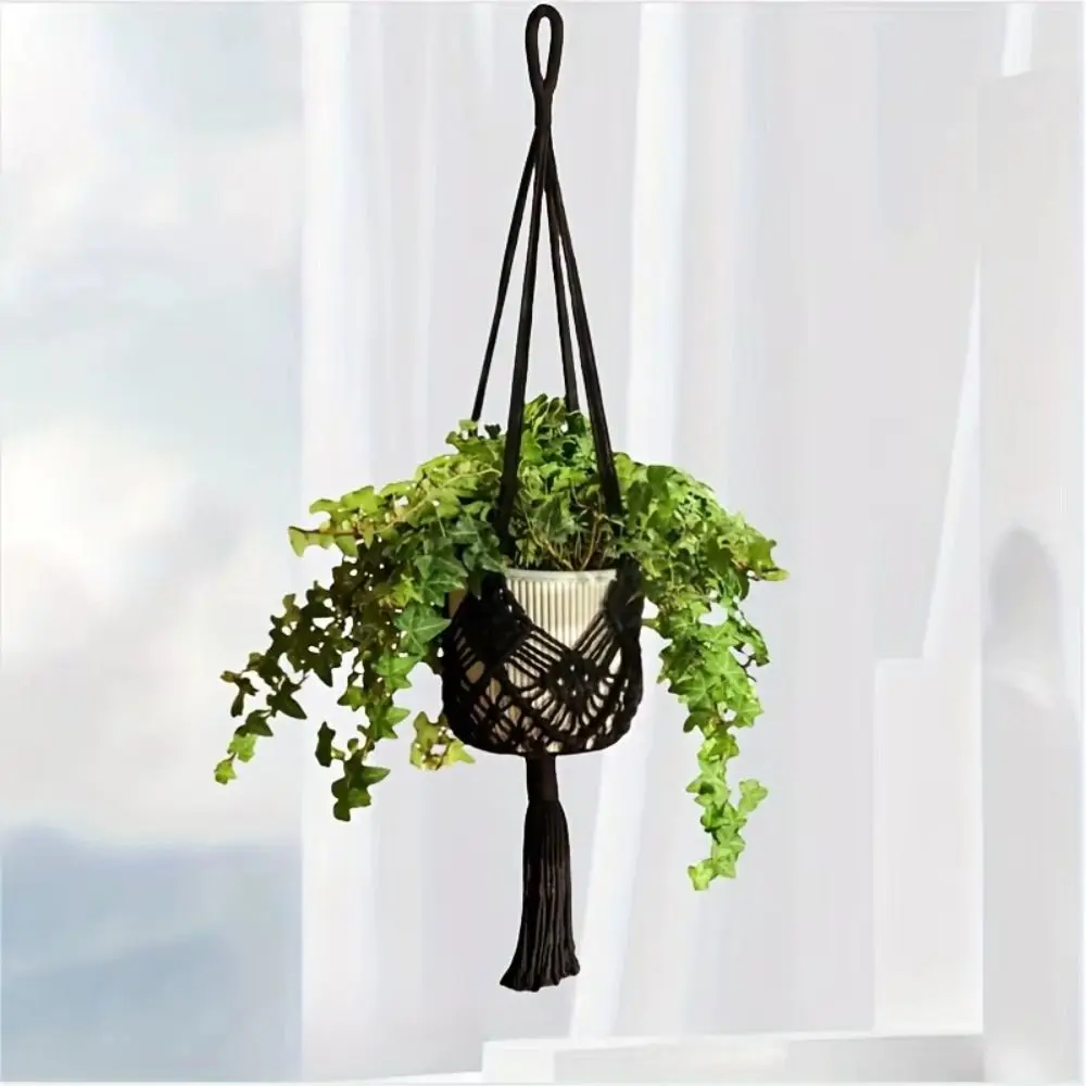 Boho Plant Hanger with Net Pouch Cotton Rope Woven Hanging Basket Macrame Flower Pot for Indoor Outdoor Hanging Succulents