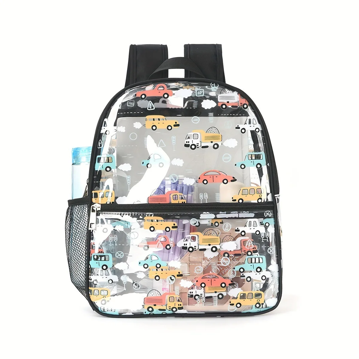Cross-border hot-selling printed transparent backpack waterproof pvc storage bag student schoolbag large-capacity transparent ba