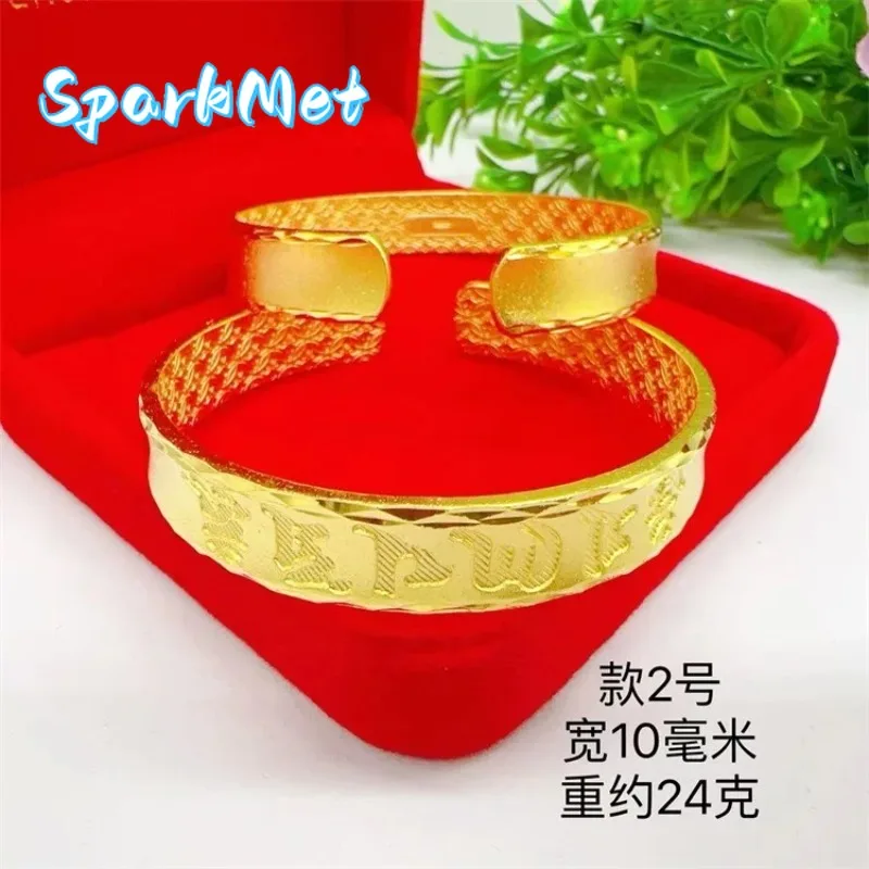 

Sparkmet 9999 genuine gold 24K gold ancient gold hammer fashion bracelet open gold bracelet