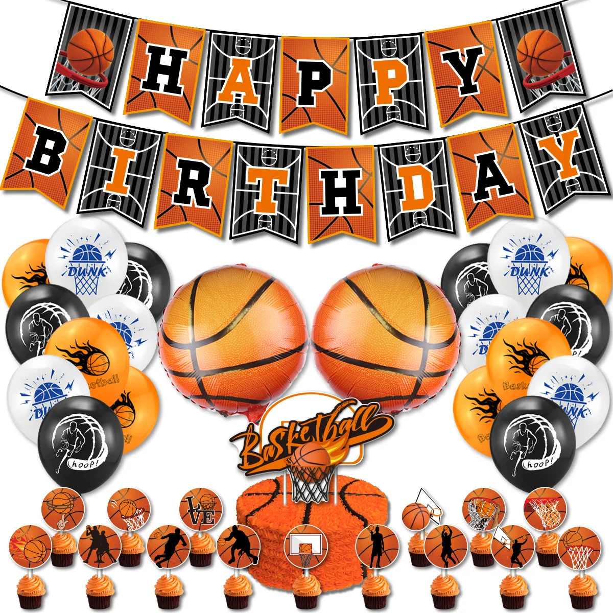 1Set Basketball Balloons Set Happy Birthday Banner Party Favors Supplies Cake Decorating Supplies Basketball DIY Decortions