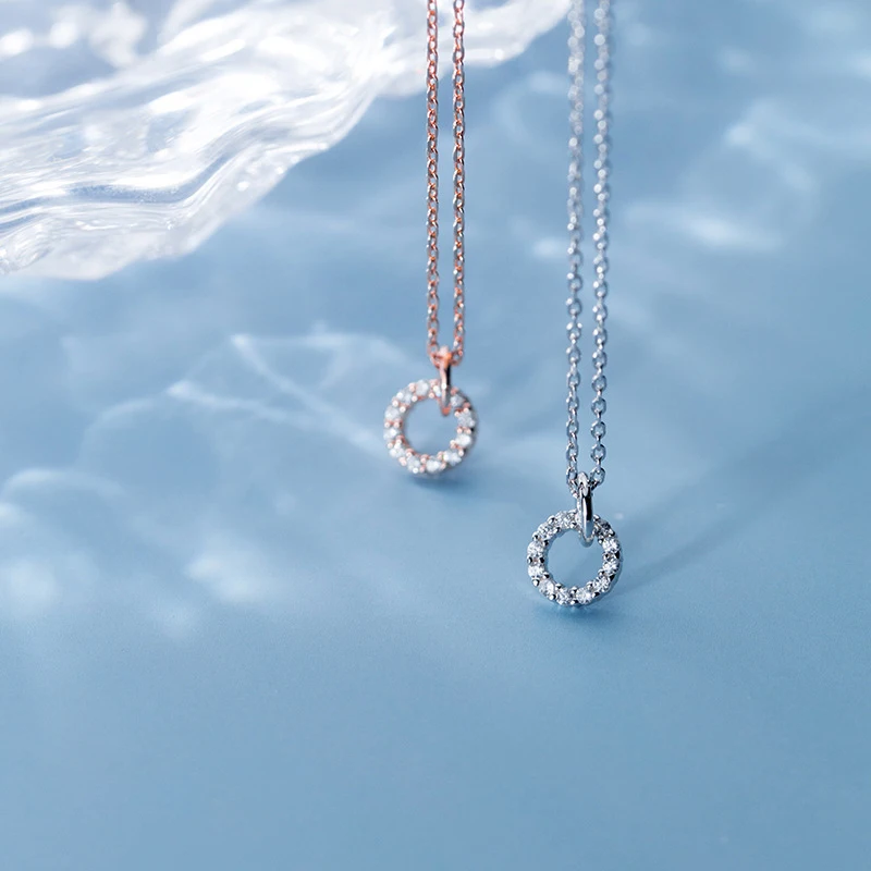 Modian Double Round Clear CZ Necklace for Women Genuine 925 Sterling Silver Gold Color Chain Necklaces Female Fine Jewelry