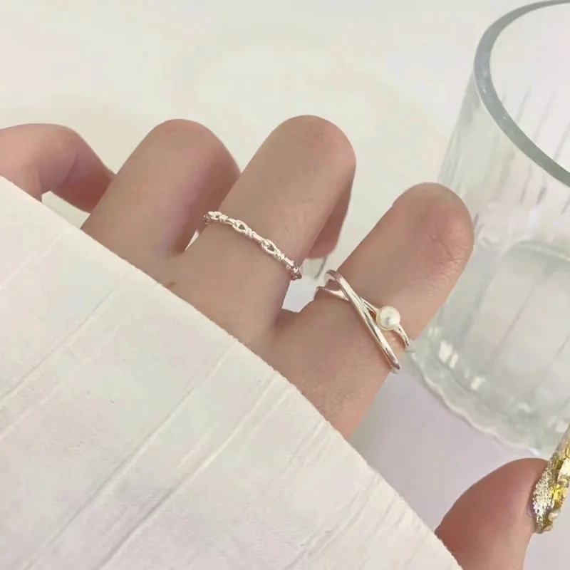 

Pearl Ring, Female Niche Design, Personality Element Circle, Stacked Ring, Open Mouth Ring