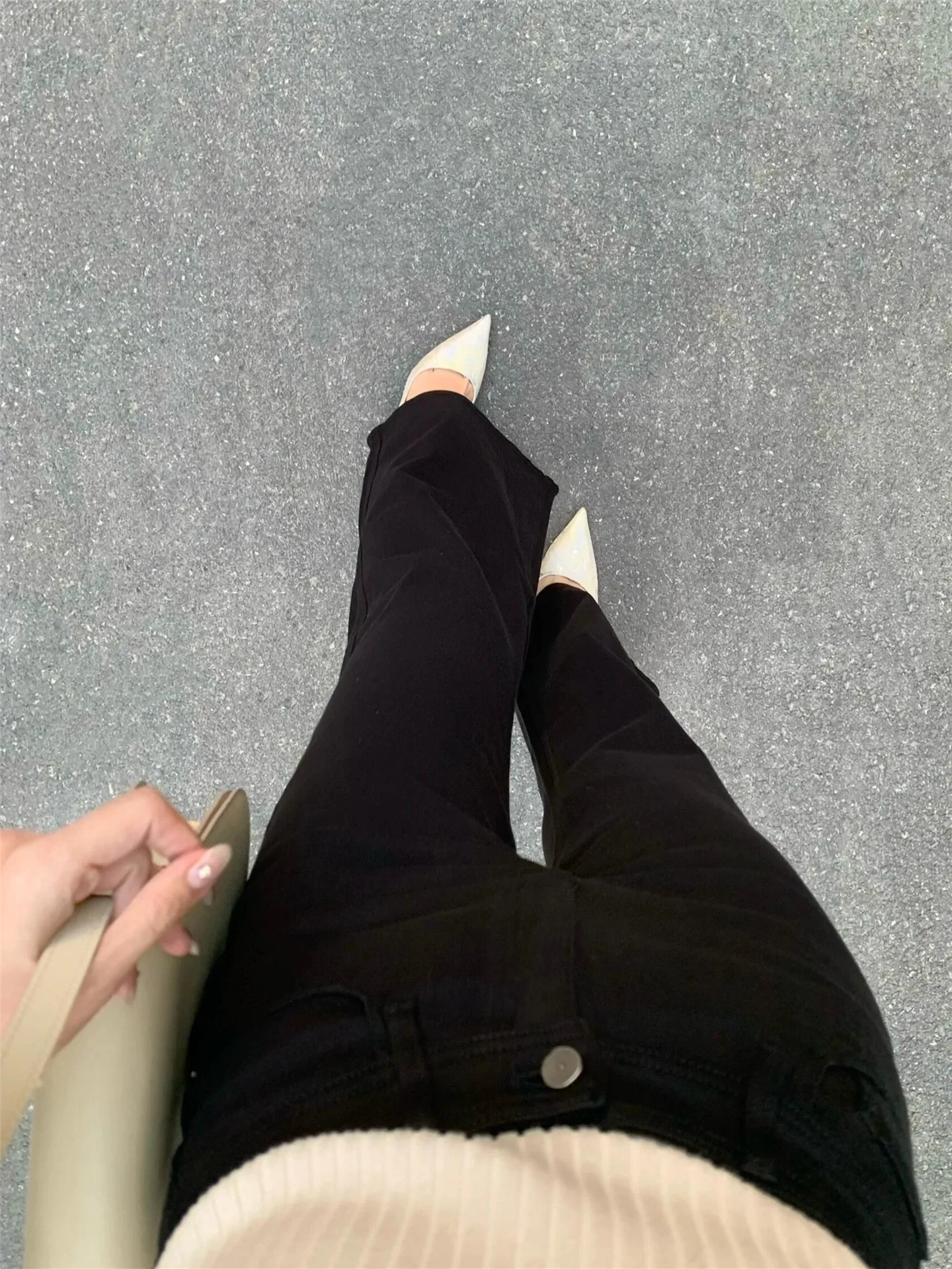 

Extended Vintage Black Bell Bottom Jeans Women's Loose Draping Low Waist Casual Floor Length Pants Autumn Winter Cotton Denim