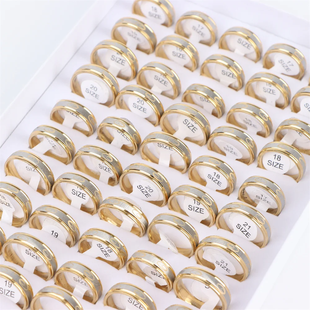 10Pcs/Lot Fashion Simple Stripe Stainless Steel Rings For Women Men Mix Style Jewelry Wedding Birthday Party Gifts