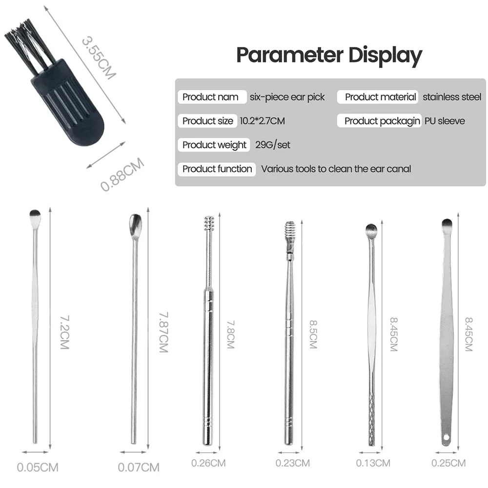 6pcs/set Ear Wax Removal Tool Ear Cleaner Spiral Rotating Ea