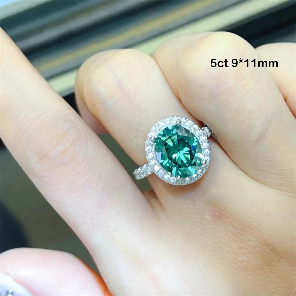 FEOBUR 1/3/5ct Green Oval Moissanite Halo Ring for Women Luxury Jewelry Gift S925 Sterling Silver Lab Diamond Wedding Band