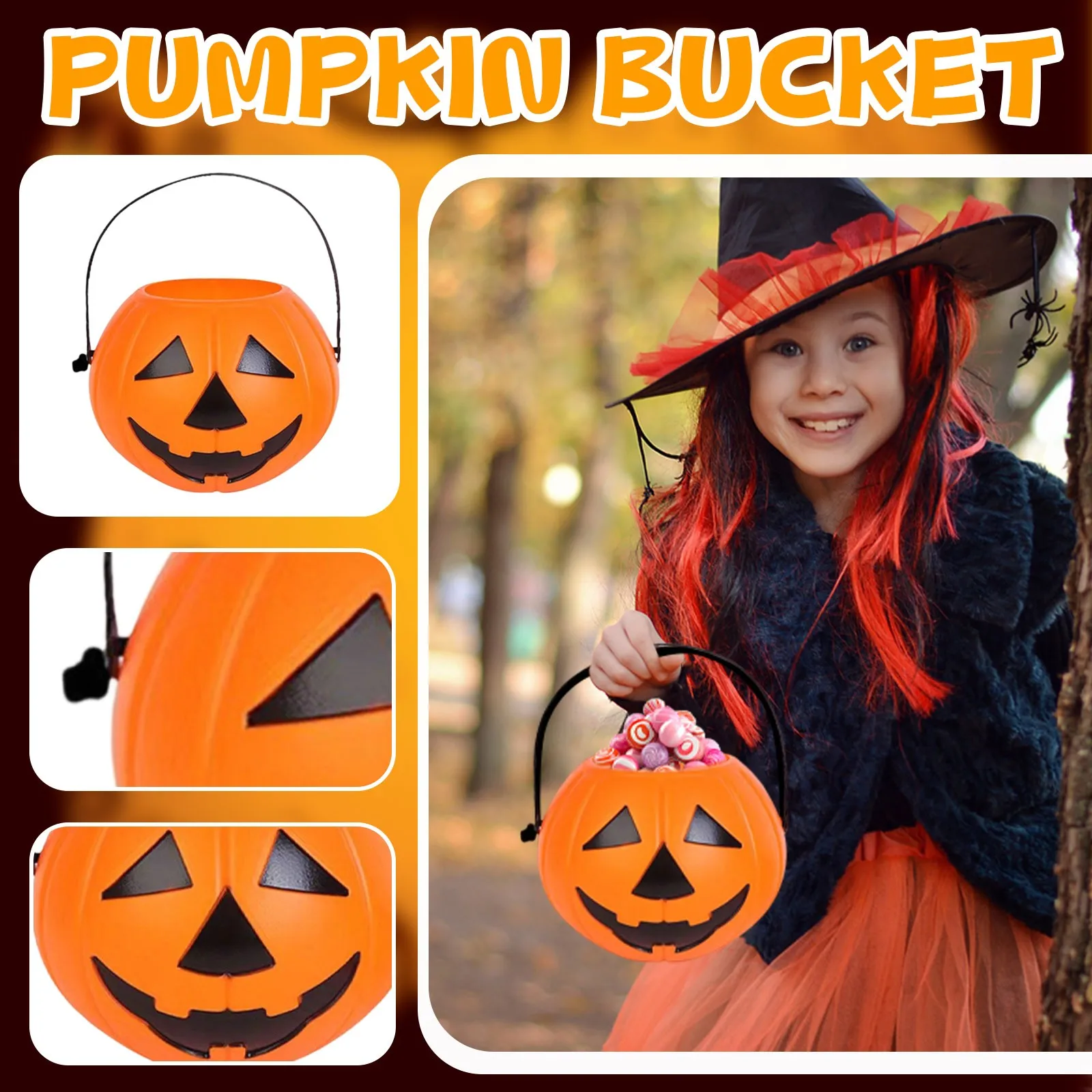 Halloween-Kürbislaternenglas – LED-Akzent-Süßigkeiten-Aufbewahrungseimer für Süßes oder Behandlungsbeutel, Tischdisplays oder Gartenwege