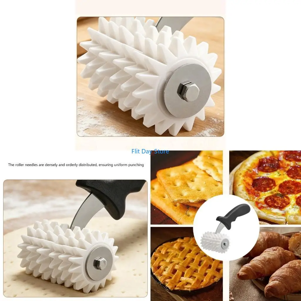 F92C Kitchen Pin Wheel Tool for Pie Dough and Flatbread, Manual Spiked Baking Aid with Comfort Handle for Pizza Dough and Pastry