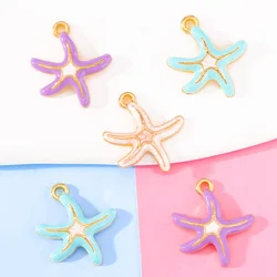 20PCS/Lot 17*16mm Enamel Gold Color Starfish Charms Pendants for Jewelry Making Bracelet Findings Necklace Accessories DIY Craft