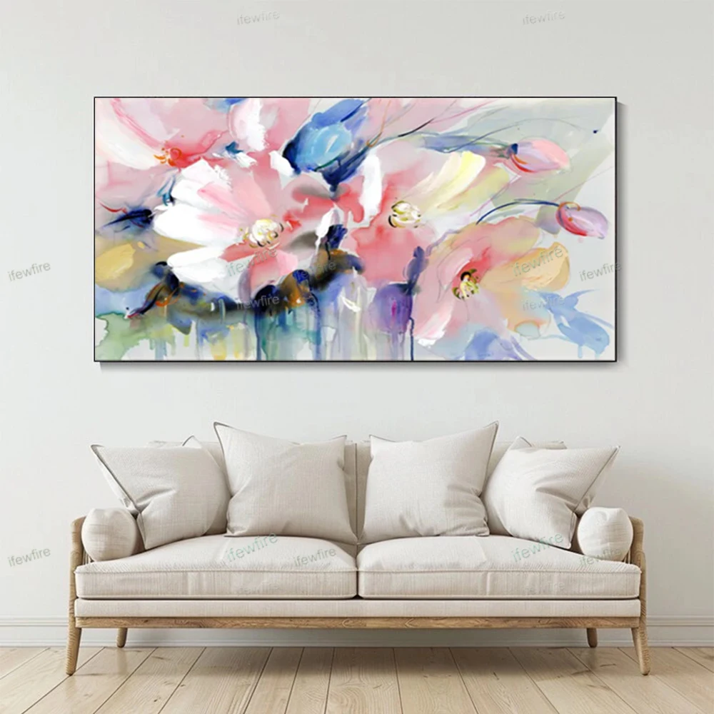 

100% Hand-painted Abstract Oil Painting Purple Red Floral Modern Wall Art For Living Room Canvas Home Decor Artwork Salon Mural