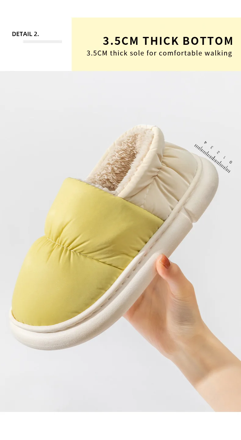 Unisex Winter-Warmhausschuhe für Damen und Herren, 4 cm dicke Sohle, Cloud-Pillow-Slides, wasserdicht, für drinnen und draußen, Fleece-Hausschuhe, Mule. – Detail 5