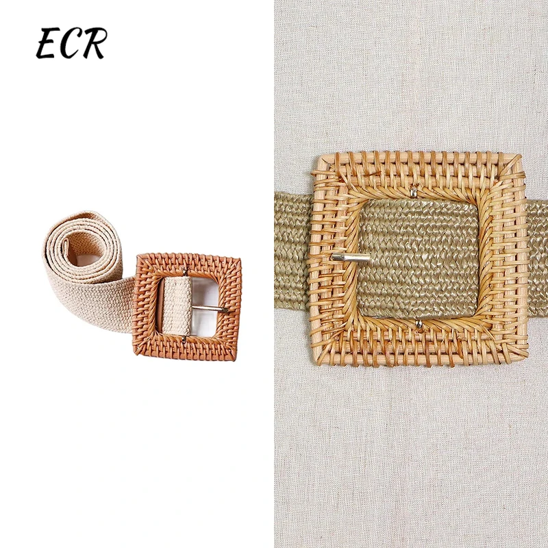 ECR Elegant Patchwork Metal Hit Color Weave Belt For Women Casual Temperament Chic Belts Female Fashion Accessories Style New