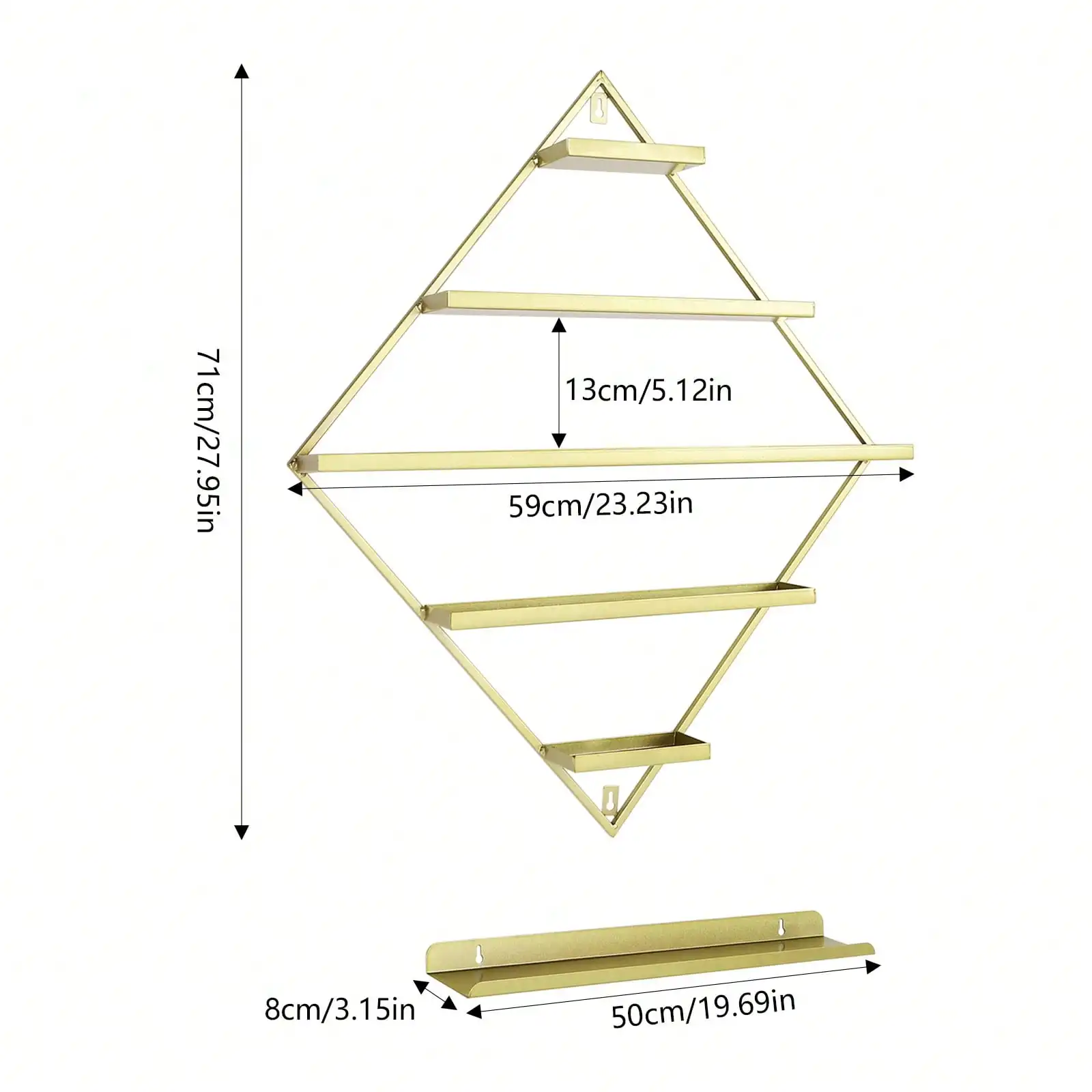 Organizador de esmalte em losango de 5 camadas, rack de esmalte de metal montado na parede, 2 racks de losango + 2 barras horizontais