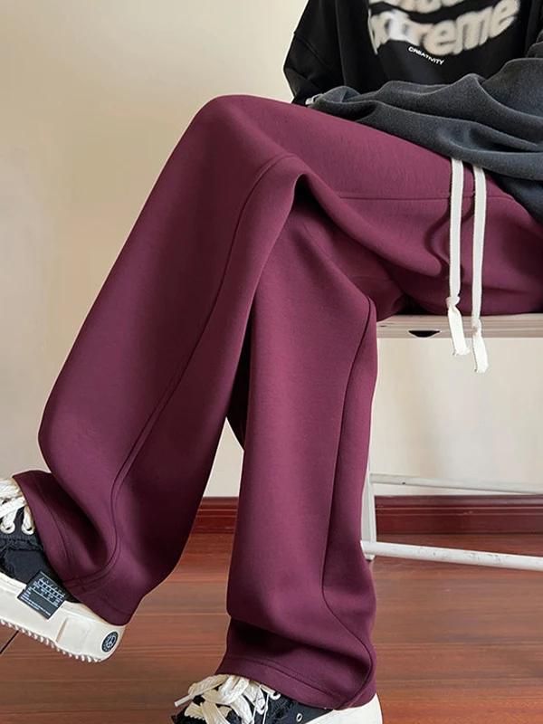 

Мужские спортивные брюки прямого кроя цвета красного вина, 500 г, плотные, весна-осень, в стиле хип-хоп, модные, повседневные, свободного кроя, со средней посадкой на талии